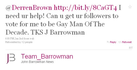 team_barrowman twitter 1-4-2010 1-05-22 PM John Barrowman in blatant attempt to steal NPH's title.